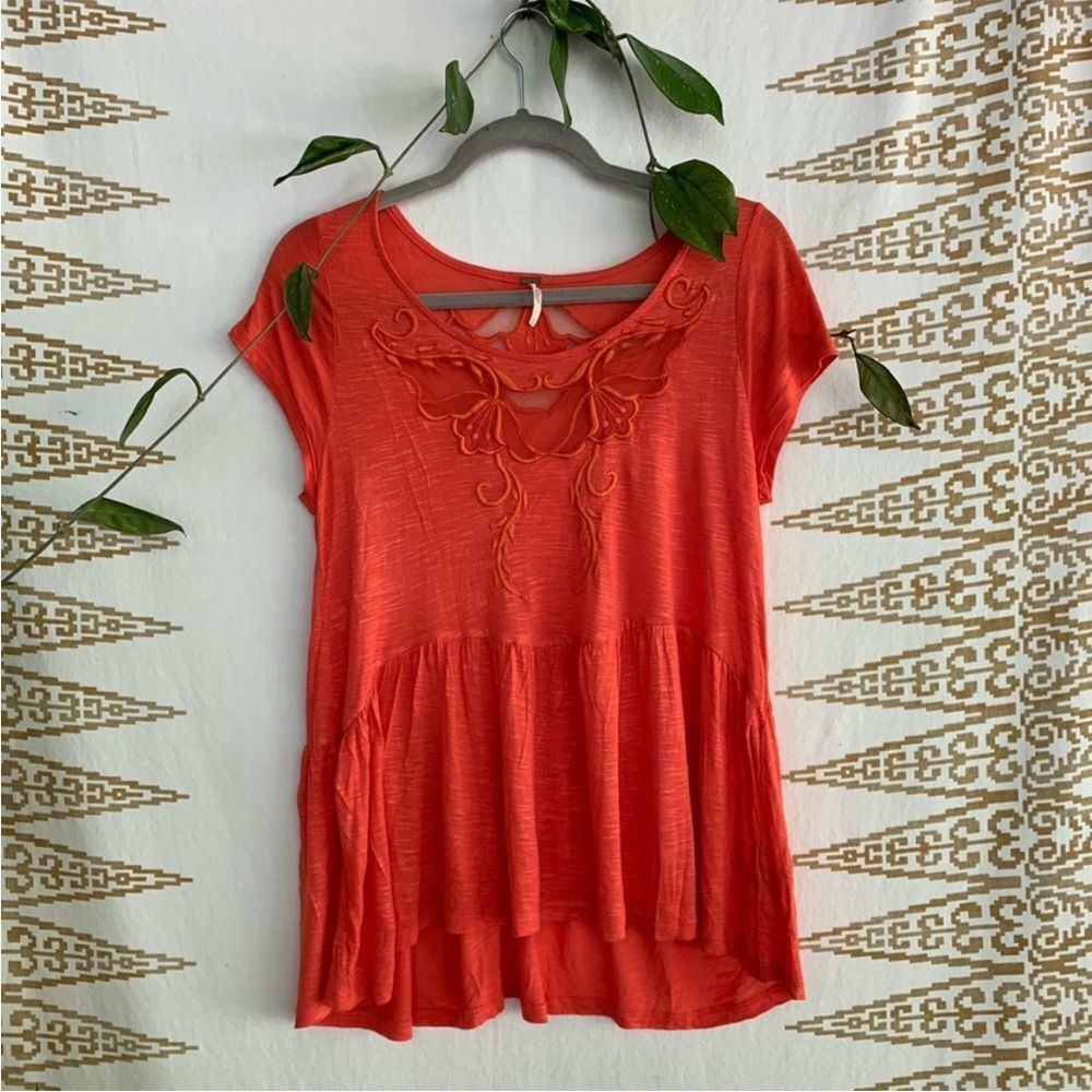 Free people Orange Embroidered mesh‎ Top M